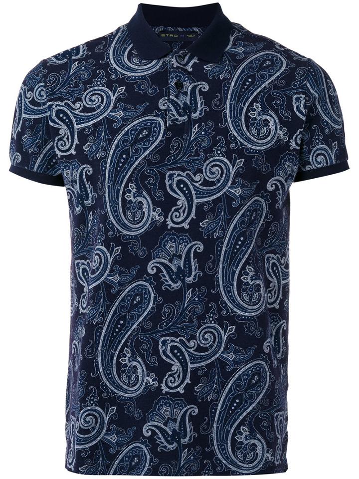 Etro Paisley Print, Short Sleeve Polo Shirt, Men's, Size: Xxl, Blue, Cotton