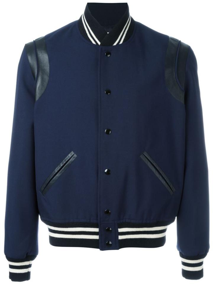 Saint Laurent Teddy Bomber Jacket, Men's, Size: 50, Blue, Cotton/lamb Skin/cupro/virgin Wool