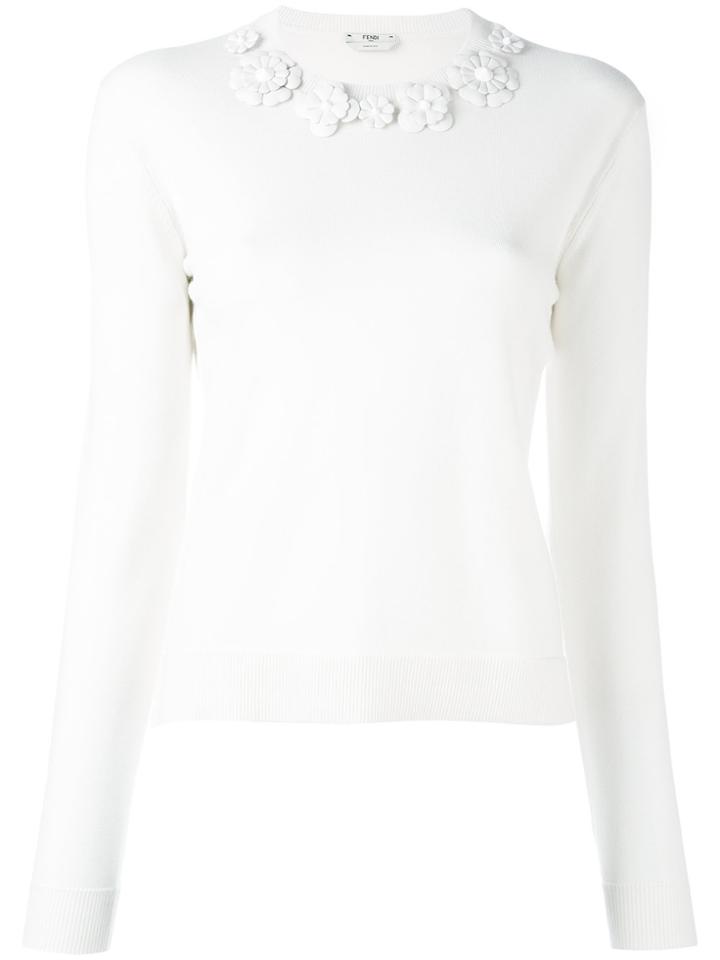 Fendi Floral Embroidered Sweater - White