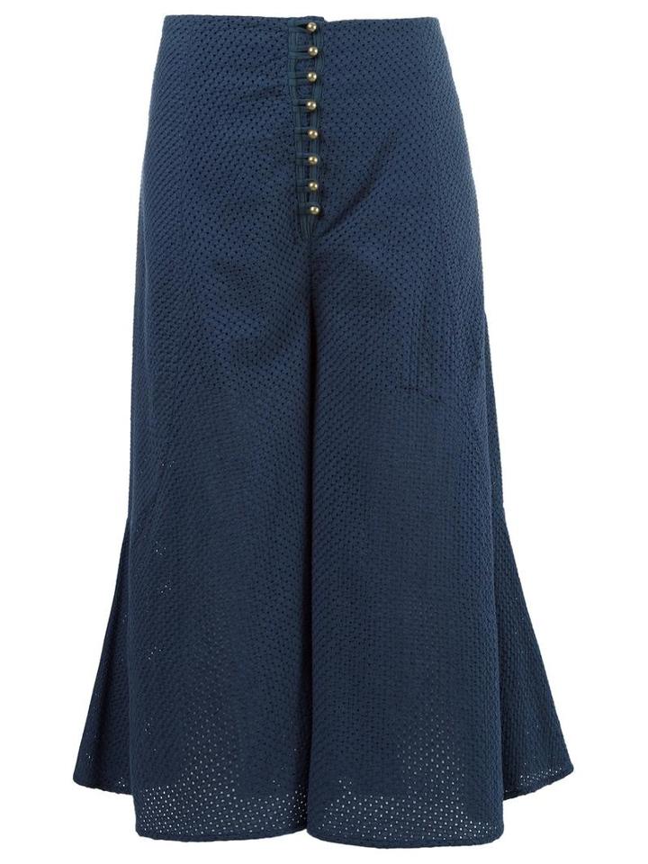 Andrea Bogosian Wide Leg Cropped Trousers, Women's, Size: Medium, Blue, Silk