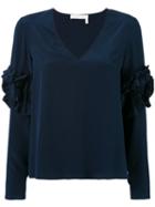 See By Chloé - Ruffle Sleeve Blouse - Women - Silk/viscose - 36, Blue, Silk/viscose
