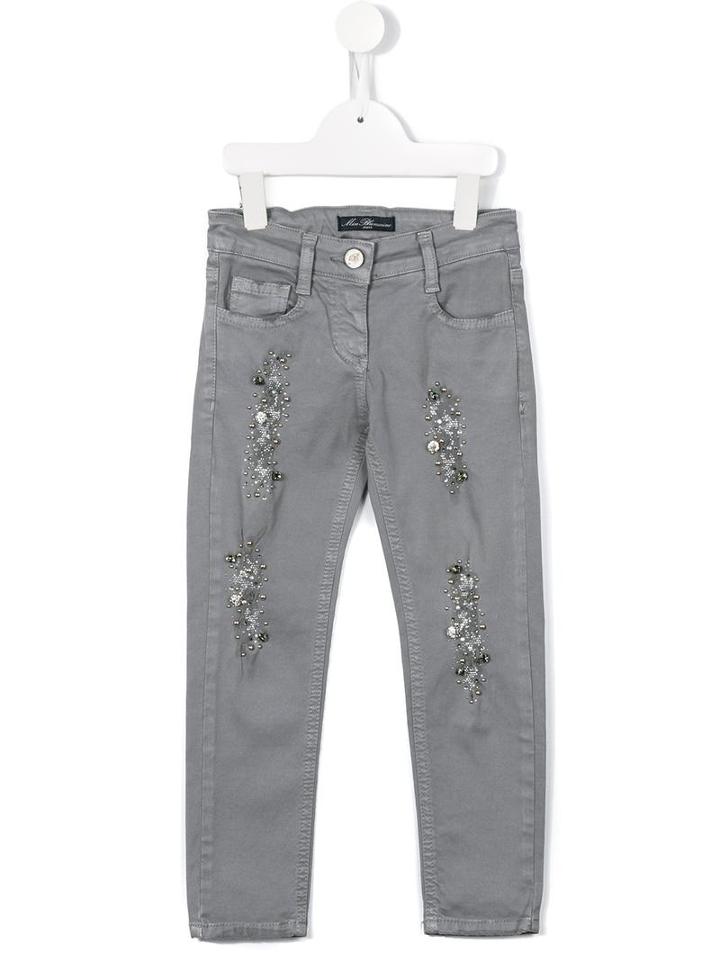Miss Blumarine Embellished Slim Fit Trousers, Girl's, Size: 10 Yrs, Grey
