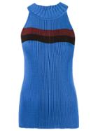 Gig Stripe Ribbed Knit Blouse - Blue