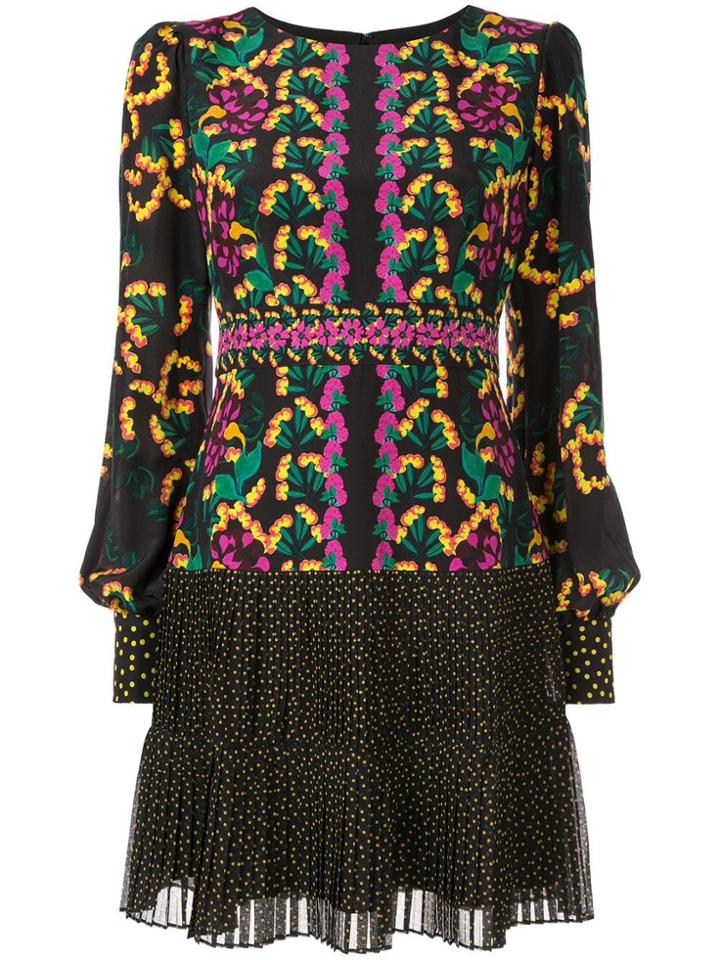Saloni Floral Long-sleeve Mini Dress - Black