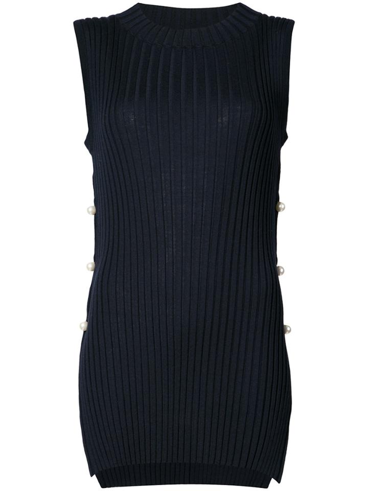 Adam Lippes Sleeveless Pearl Embellished Sweater - Blue