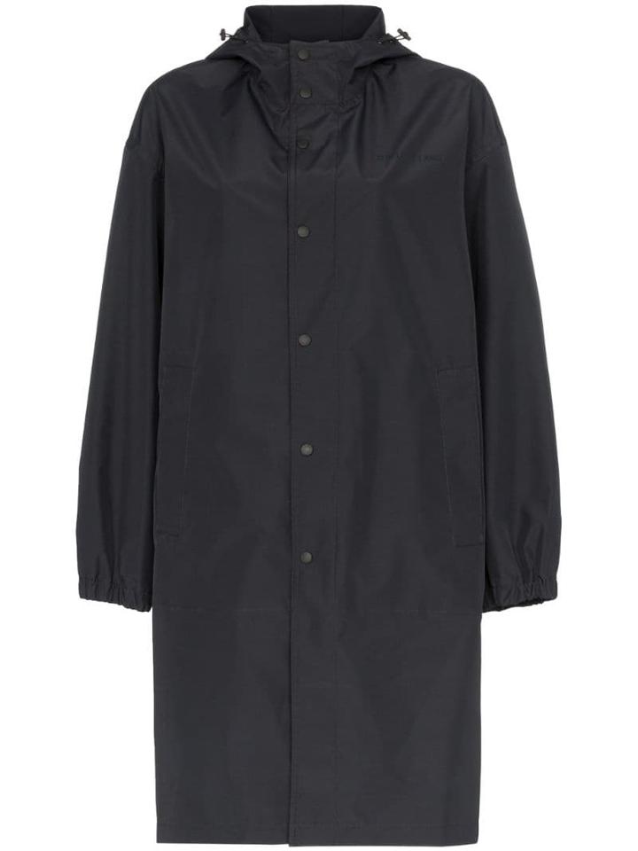 Helmut Lang Tonal Logo Hooded Raincoat - Black