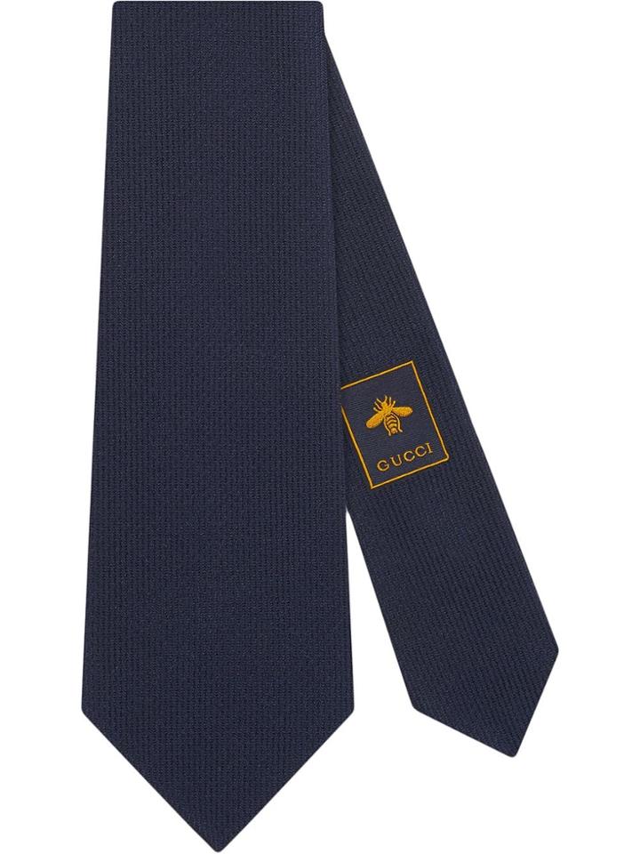 Gucci Silk Tie With Gucci Badge - Blue