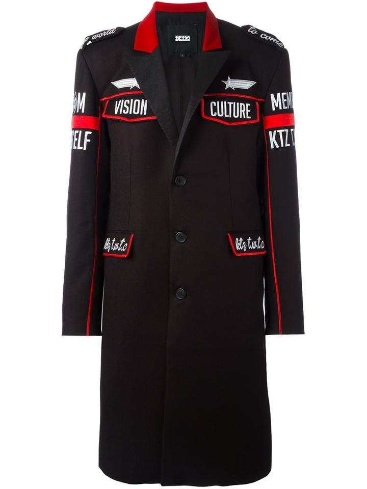 Ktz Patched Military Coat, Men's, Size: Large, Black, Wool