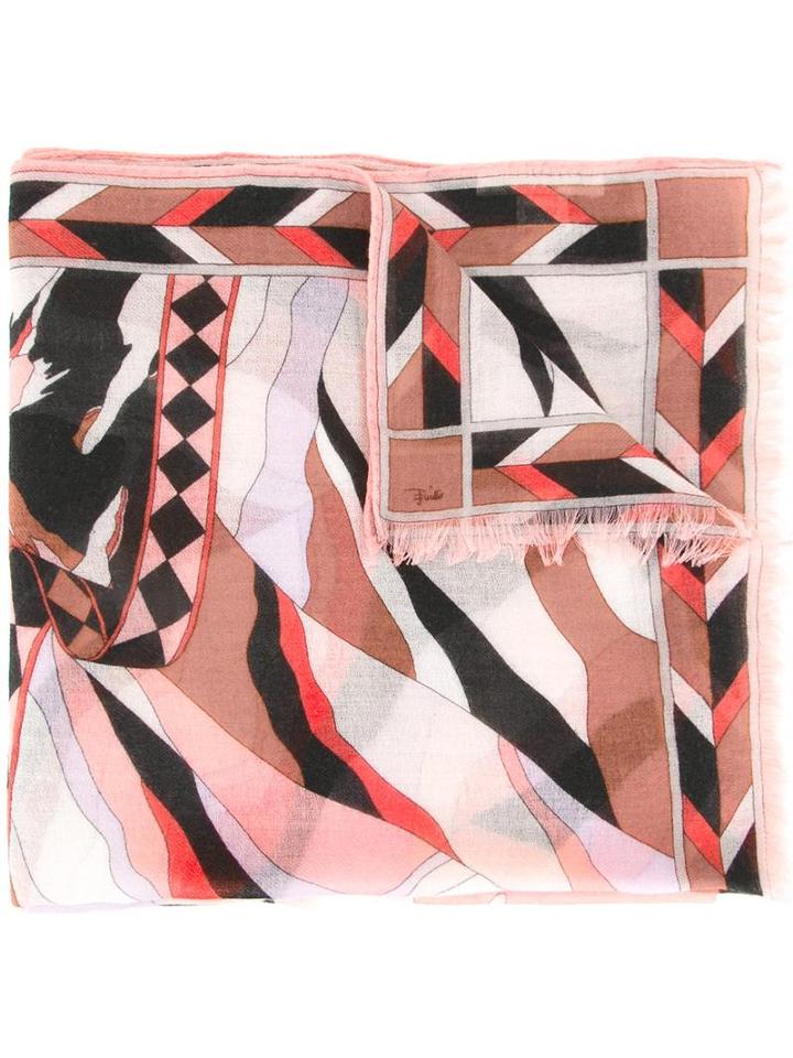 Emilio Pucci Landscape Print Scarf, Women's, Pink/purple, Cashmere