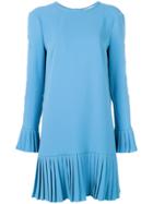 Sara Battaglia Pleated Trim Longsleeved Shift Dress - Blue