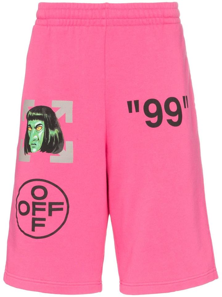 Off-white Graphic Print Cotton Track Shorts - Pink