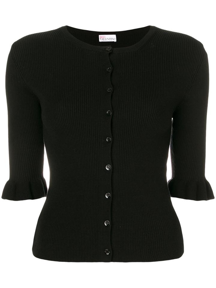 Red Valentino Knit Frill Trim Cardigan - Black