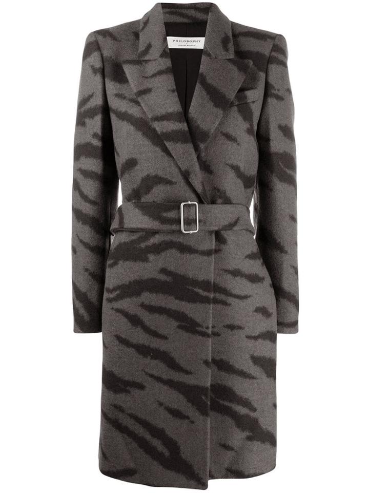Philosophy Di Lorenzo Serafini Tiger-print Belted Coat - Black