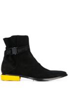Off-white Contrast Heel Ankle Boots - Black