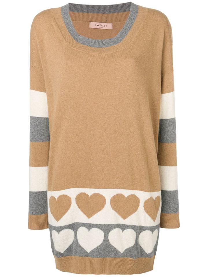 Twin-set Long Heart Knit Sweater - Neutrals