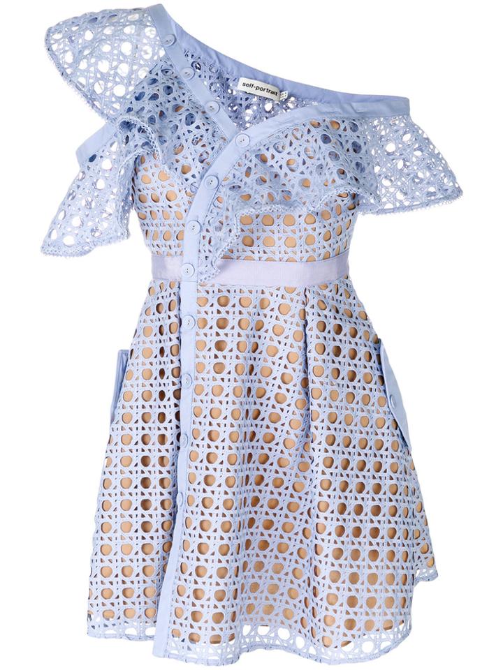 Self-portrait Embroidered Flared Dress - Blue