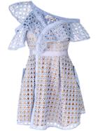 Self-portrait Embroidered Flared Dress - Blue