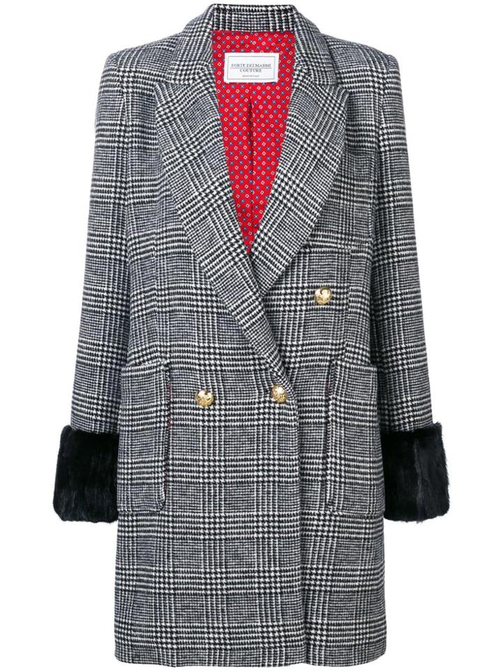 Forte Dei Marmi Couture Fur Trim Glen Check Coat - Black