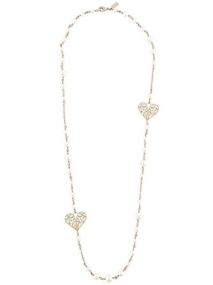 Salvatore Ferragamo Heart Pendant Pearl Necklace, Women's, Yellow/orange