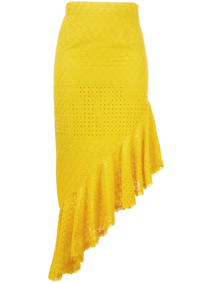 Daizy Shely Pleated Trim Skirt, Women's, Size: 38, Yellow/orange, Cotton