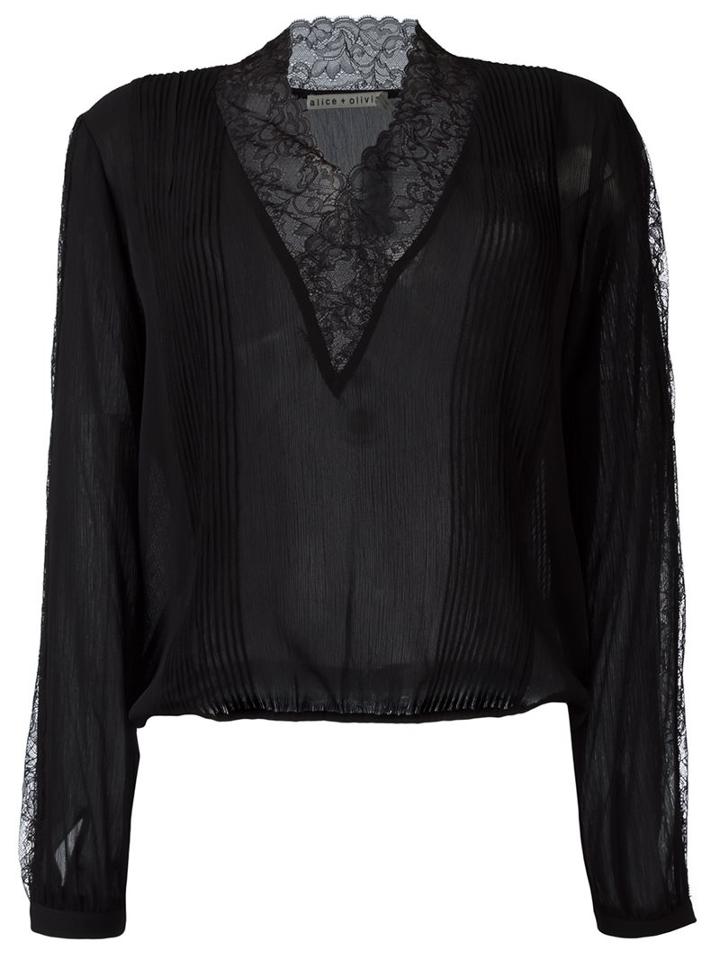 Alice+olivia 'kaitlyn' Lace Blouse, Women's, Size: 6, Black, Nylon/polyester
