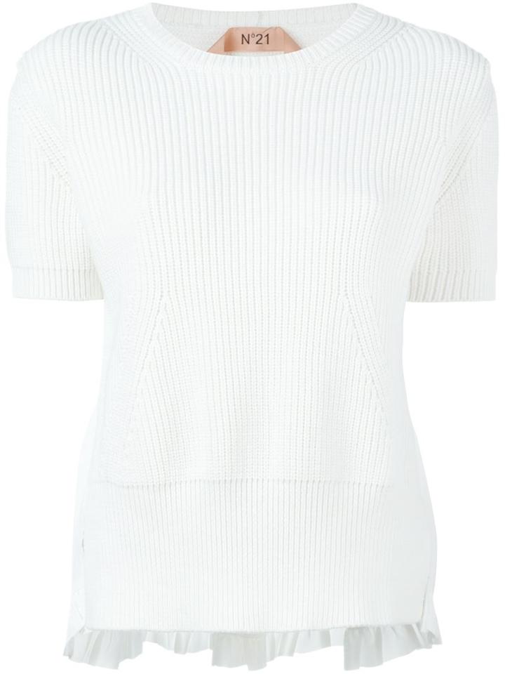 No21 Short Sleeve Knit T-shirt, Women's, Size: 42, White, Cotton/polyimide/acetate/silk