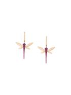 Anapsara Dragonfly Ruby Drop Earrings - Metallic