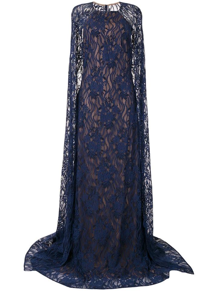 Tadashi Shoji Embroidered Cape Dress - Blue