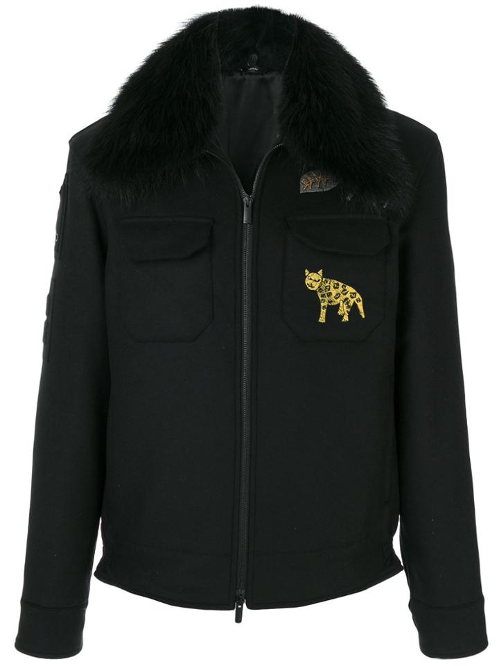 Fendi Racoon Fur Trim Printed Jacket - Black