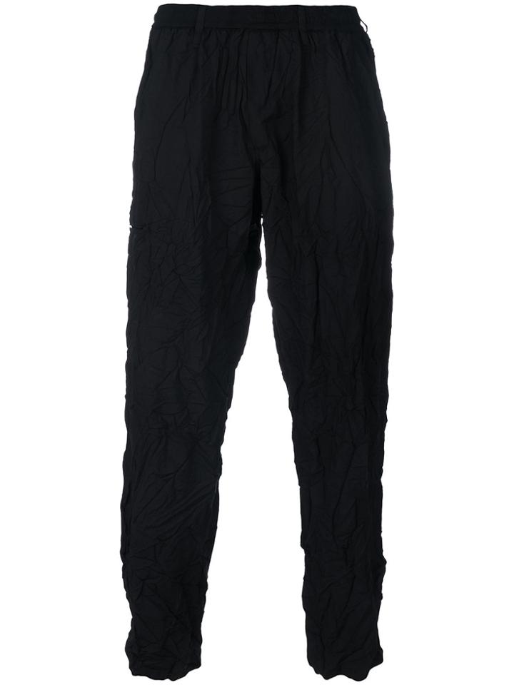 Yohji Yamamoto Crinkled Tapered Cropped Trousers - Black
