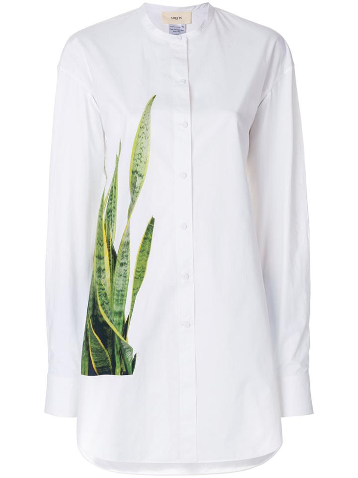 Ports 1961 Mandarin Leaf Print Mandarin Collar Shirt - White