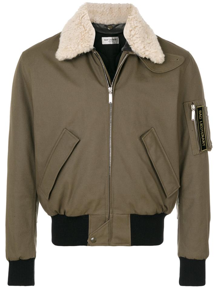 Saint Laurent Shearling Collar Aviator Jacket - Green