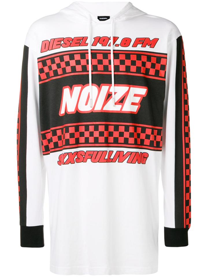 Diesel Logo Colour-block Hoodie - White