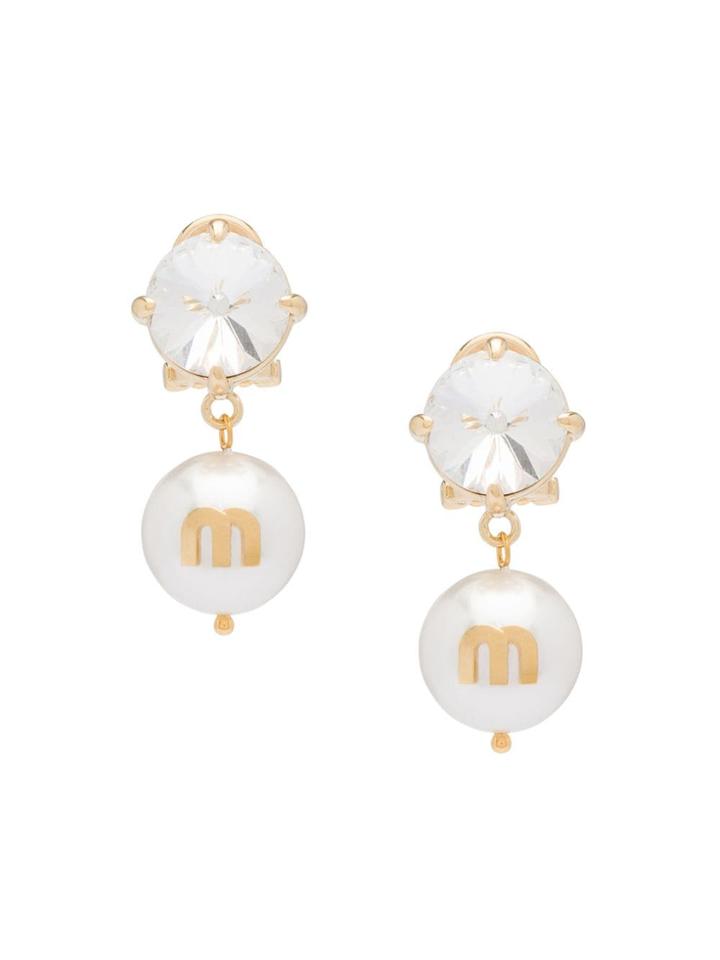 Miu Miu Logo Charm Clip Earrings - White