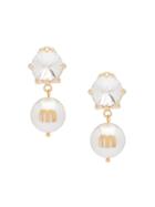 Miu Miu Logo Charm Clip Earrings - White