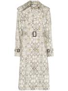 Les Reveries Snake Print Belted Mid-length Trench Coat - Neutrals