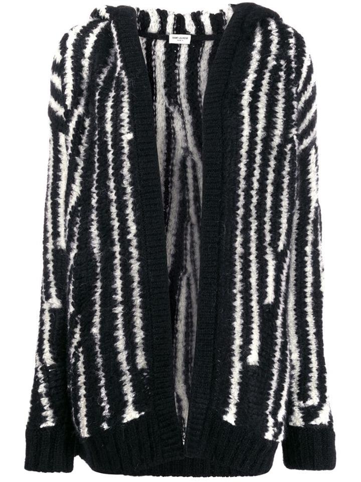 Saint Laurent Zebra Hooded Knitted Jacket - Black