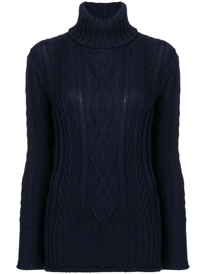 Thom Browne Center Back Rwb Navy Turtleneck - Blue