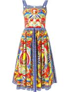 Dolce & Gabbana Carretto Siciliano Print Dress, Women's, Size: 44, Cotton/wool