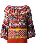 Dolce & Gabbana Mambo Print Peasant Blouse, Women's, Size: 38, Pink, Silk