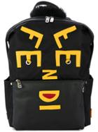 Fendi Face Leather Applique Backpack - Black