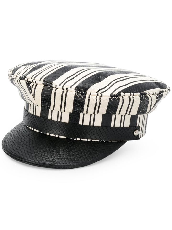 Manokhi Striped Embossed Baker Boy Hat - Black