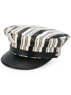 Manokhi Striped Embossed Baker Boy Hat - Black