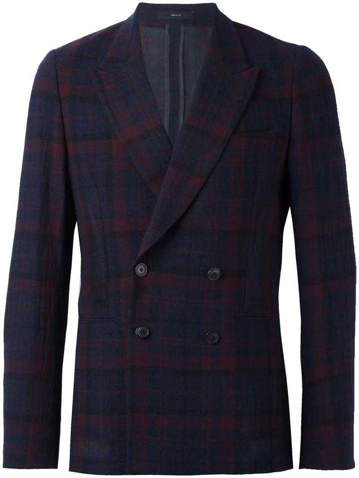 Paul Smith Double-breasted Plaid Blazer, Men's, Size: 52, Blue, Wool/cupro