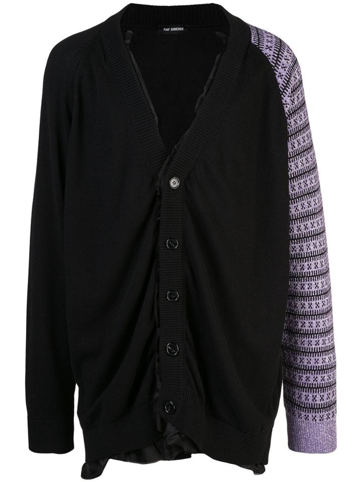 Raf Simons Contrast Sleeve Knitted Cardigan - Black