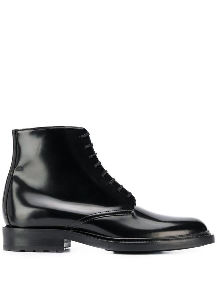 Saint Laurent Patent Leather Lace-up Boots - Black