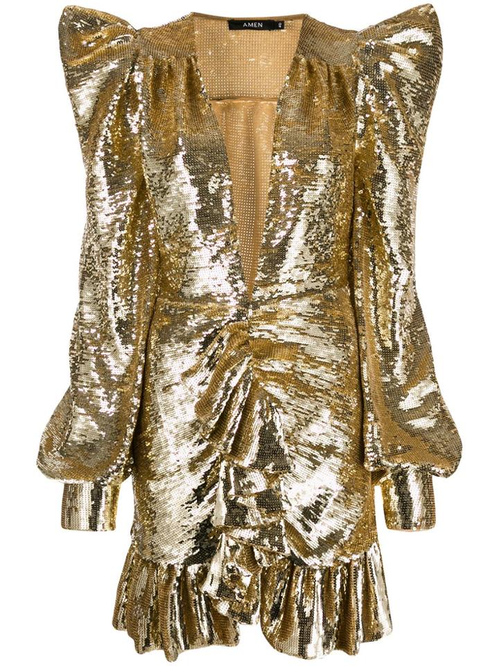 Amen Sequin Embroidered Dress - Gold