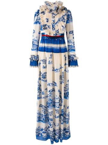 Gucci - Porcelain Garden Print Gown - Women - Silk/plastic/metal (other)/glass - 40, Blue, Silk/plastic/metal (other)/glass