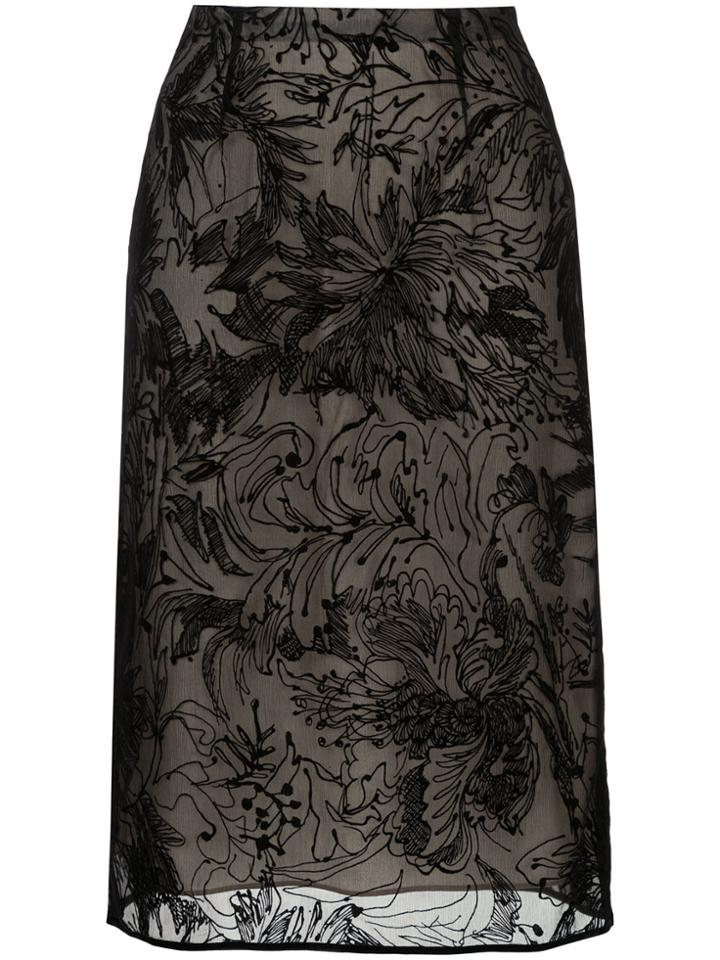 Goen.j Velvet Flocked Pencil Skirt - Black