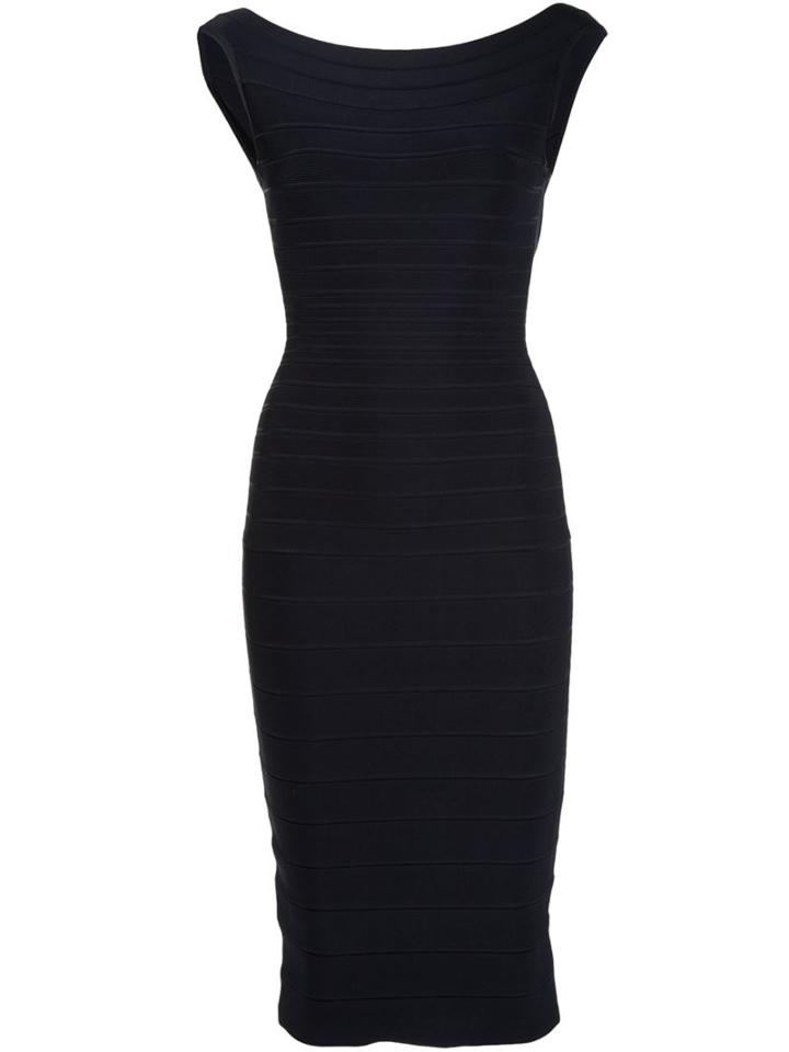 Hervé Léger Fitted Ribbed Dress, Women's, Size: Small, Black, Rayon/nylon/spandex/elastane